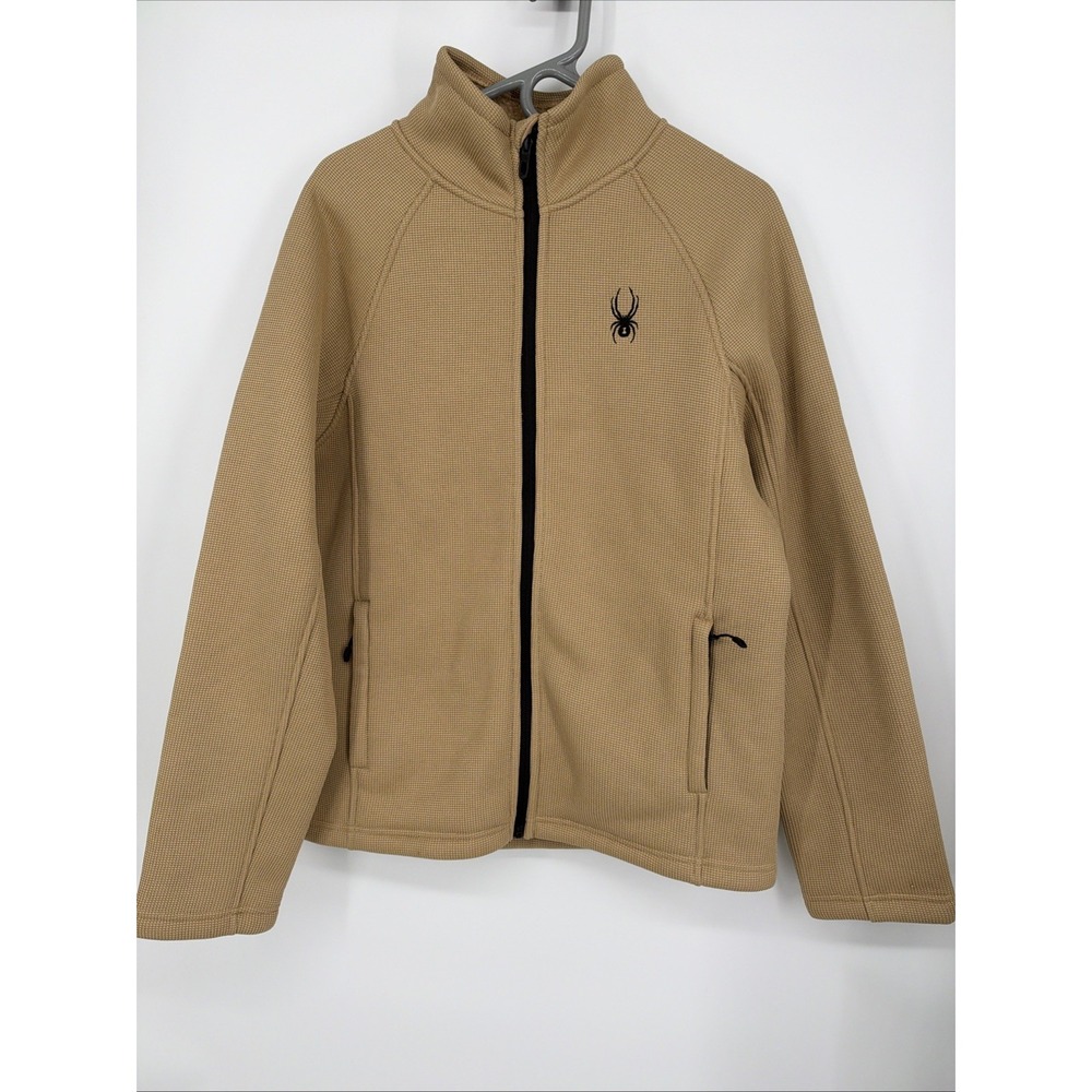 Spyder Jacket Mens Medium Tan Full Zip Fleece Lined Stand Collar Ski Hiking